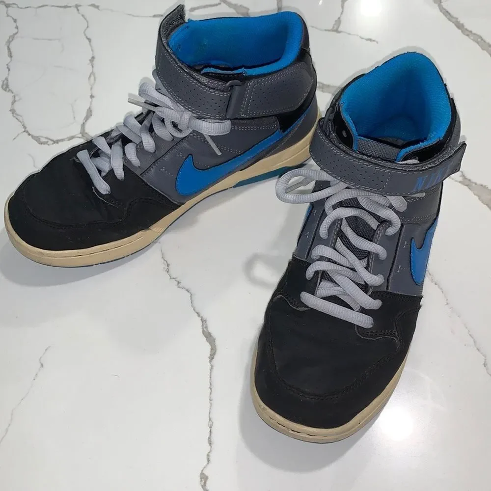 Nike Vintage Mogan Blue Black Leather Youth Mid Skate Shoes Sneakers Size 6.5Y